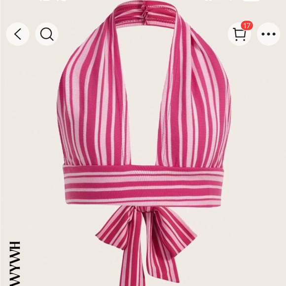 Pink striped halter top open back - Picture 1 of 1